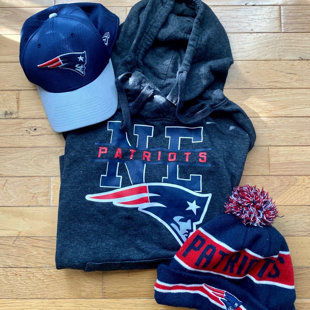 New England Patriots NFL Bundle - Hoodie Size L, Baseball Cap, Beanie Toboggan
